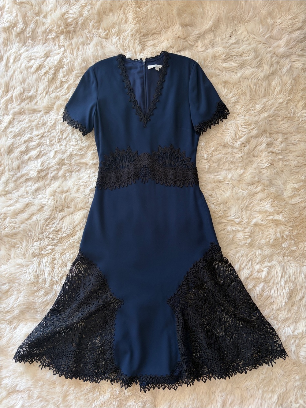 Jonathan Simkhai Navy Dress with Black Lace Insets